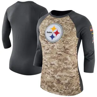 Women's Pittsburgh Steelers Camo/Charcoal Salute to Service Legend Three-Quarter Raglan Sleeve T-Shirt