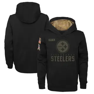 Youth Pittsburgh Steelers Black 2020 Salute to Service Pullover Performance Hoodie