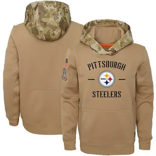 Youth Pittsburgh Steelers Khaki 2019 Salute to Service Therma Pullover Hoodie